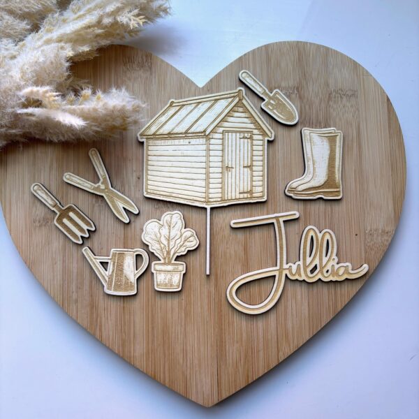 Shed Garden Rustic Yard Wooden Cake Topper Set Fence Charm Number Age Personalised