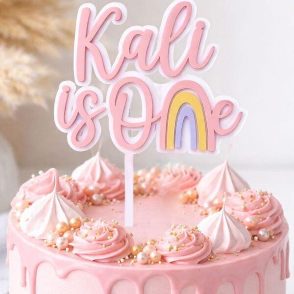 Cute Rainbow One First Birthday Double Layered Cake Topper Charm Birthday